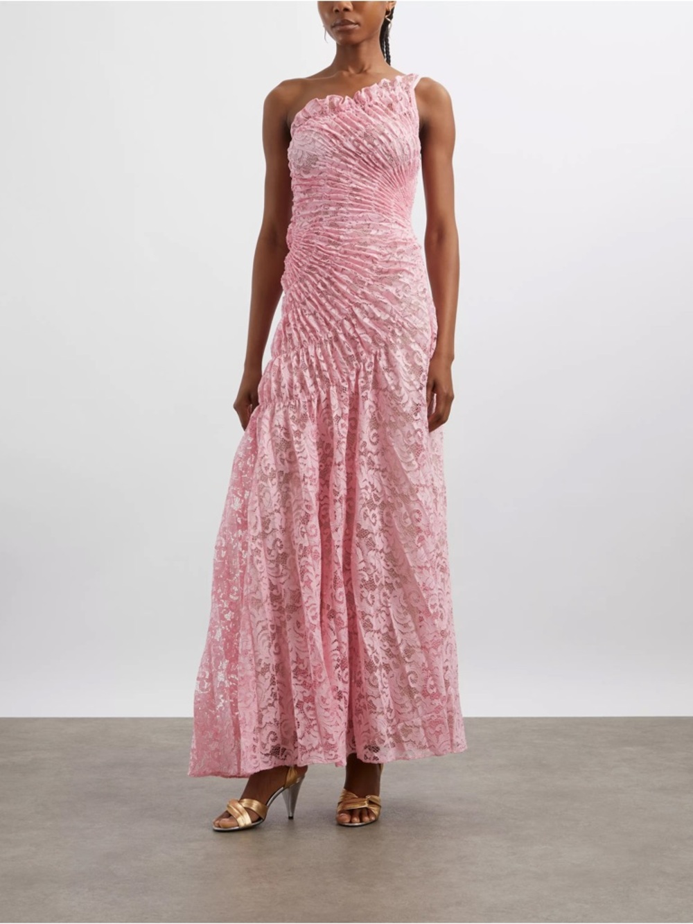 Pink Strapless Lace Ruffle Dress - Unbranded